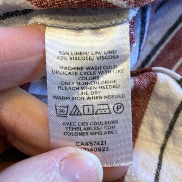 LOFT  linen blend striped boho babydoll top with flutter sleeves size small‎ - Picture 5 of 5